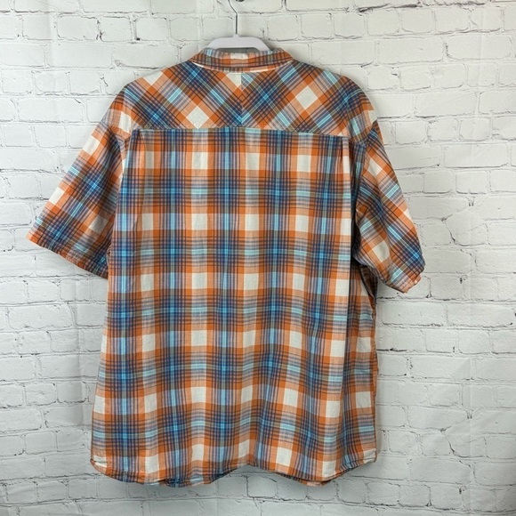 Red Head Shirt Short Sleeve Men's 3XL Orange Blue Madras Plaid Button Up - Picture 3 of 8